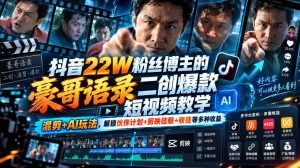 抖音22W粉丝博主的豪哥语录二创爆款短视频教学,混剪+AI玩法,解锁伙伴计划+剪映挂载+收徒等多种收益-大象聊项目