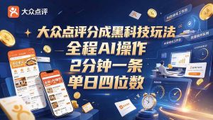 大众点评分成全网独家玩法，AI 全自动出内容，2 分钟一条，小白可冲单日四位数-大象聊项目