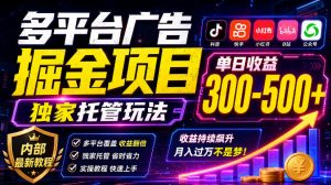 多平台广告掘金项目，独家托管玩法，一天300-500+，内部最新教程【揭秘】-大象聊项目