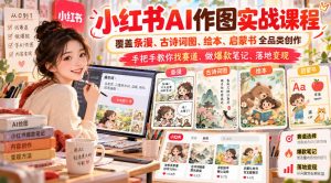 小红书AI作图实战课程,覆盖条漫、古诗词图、绘本、启蒙书全品类创作,手把手教你找赛道、做爆款笔记、落地变现(更新1017)-大象聊项目
