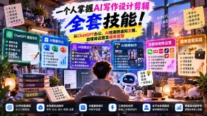 一个人掌握AI写作设计剪辑全套技能:从ChatGPT办公、AI绘画到虚拟主播、自媒体运营及接单变现-大象聊项目
