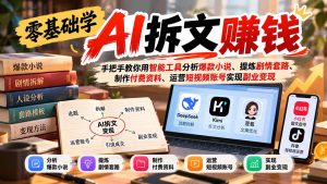 零基础学AI拆文赚钱:手把手教你用智能工具分析爆款小说、提炼剧情套路、制作付费资料、运营短视频账号实现副业变现-大象聊项目
