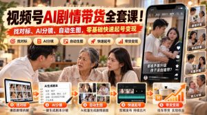 视频号AI剧情带货全套课!找对标、AI分镜、自动生图,零基础快速起号变现-大象聊项目