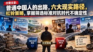 付费文章：普通中国人的出路，六大现实路径，杠铃策略，掌握筛选标准对抗时代不确定性-大象聊项目