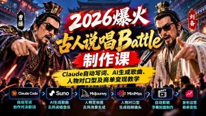 2026爆火古人说唱Battle制作课:Claude自动写词、AI生成歌曲、人物对口型及商单变现教学-大象聊项目
