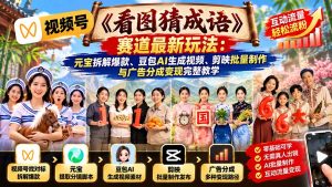 视频号《看图猜成语》赛道最新玩法:元宝拆解爆款、豆包AI生成视频、剪映批量制作与广告分成变现完整教学-大象聊项目