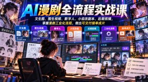 AI漫剧全流程实战课,文生图、图生视频、数字人、小说改剧本、后期剪辑,掌握漫剧工业化流程,做出可交付接单成片-大象聊项目