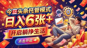 今日头条AI托管模式，每天5分钟，最高月入5000+，操作超简单，零门槛-大象聊项目