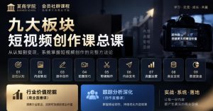 某商学院会员社群课程,九大板块短视频创作课总课,行业价值挖掘(商业直播课),跟踪分析深化(创作直播课)-大象聊项目