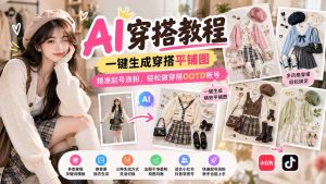 【无水印】AI穿搭教程｜一键生成穿搭平铺图，精准起号涨粉，轻松做穿搭OOTD账号-大象聊项目