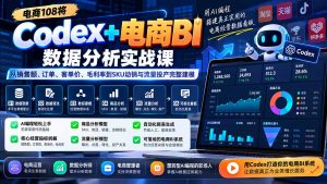 Codex+电商BI数据分析实战课-更新1026:从销售额、订单、客单价、毛利率到SKU动销与流量投产完整建模-大象聊项目