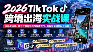 2026TikTok跨境出海实战课:从环境搭建、账号注册养号到AI脚本创作、短视频剪辑与起号运营-大象聊项目
