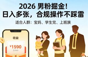 2026男粉掘金项目,日入多张,合规操作不踩雷,3分钟一个原创,当天可变现,适合宝妈、学生党、上班族【揭秘】-大象聊项目