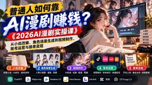 普通人如何靠AI漫剧赚钱?《2026AI漫剧实操课》从小说改编、角色场景生成到视频制作、账号运营与接单变现-大象聊项目