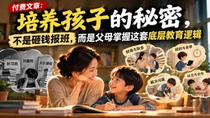 付费文章：培养孩子的秘密，不是砸钱报班，而是父母掌握这套底层教育逻辑-大象聊项目