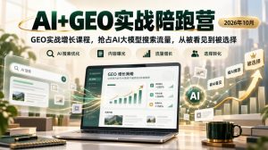 AI+GEO实战陪跑营2026年10月，GEO实战增长课程，抢占AI大模型搜索流量，从被看见到被选择-大象聊项目