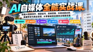 【无水印】AI自媒体全能实战课,掌握AI视频创作、爆款起号、剪映剪辑、抖音流量运营、直播带货与商业变现,从零基础到自媒体全链路实操-大象聊项目