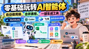 【无水印】零基础玩转AI智能体,自动做周报、合并表格、一键生成工具,WorkBuddy+Codex + 飞书协作自动化提效-大象聊项目