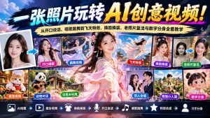 一张照片玩转AI创意视频!从开口说话、唱歌跳舞到飞天特效、换脸换装、老照片复活与数字分身全套教学-大象聊项目