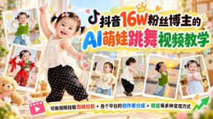 抖音16W粉丝博主的AI萌娃跳舞视频教学,可做视频挂载剪映拉新+各个平台的创作者分成+收徒等多种变现方式,单月1W+-大象聊项目