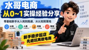 水哥电商从0~1实操经验分享，​零基础新手从入局到跑通，从认知到落地，新手稳步起店，先避坑再做电商-大象聊项目
