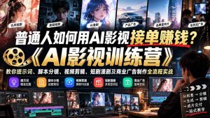 普通人如何用AI影视接单赚钱?《AI影视训练营》教你提示词、脚本分镜、视频剪辑、短剧漫剧及商业广告制作全流程实战-大象聊项目