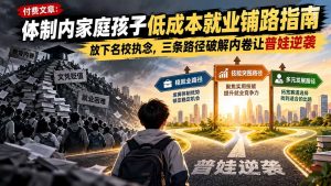 付费文章：体制内家庭孩子低成本就业铺路指南，放下名校执念，三条路径破解内卷让普娃逆袭-大象聊项目
