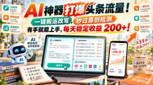 AI神器打爆头条流量，一键搬运改写，秒过原创检测，有手就能上手，每天稳定收益200+！【揭秘】-大象聊项目